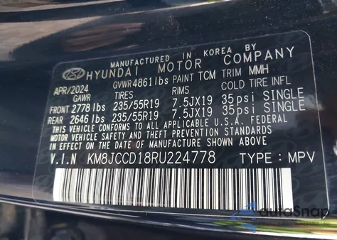 2024 Hyundai Tucson Hybrid Sel Convenience из США, поврежденный, VIN KM8JCCD18RU224778